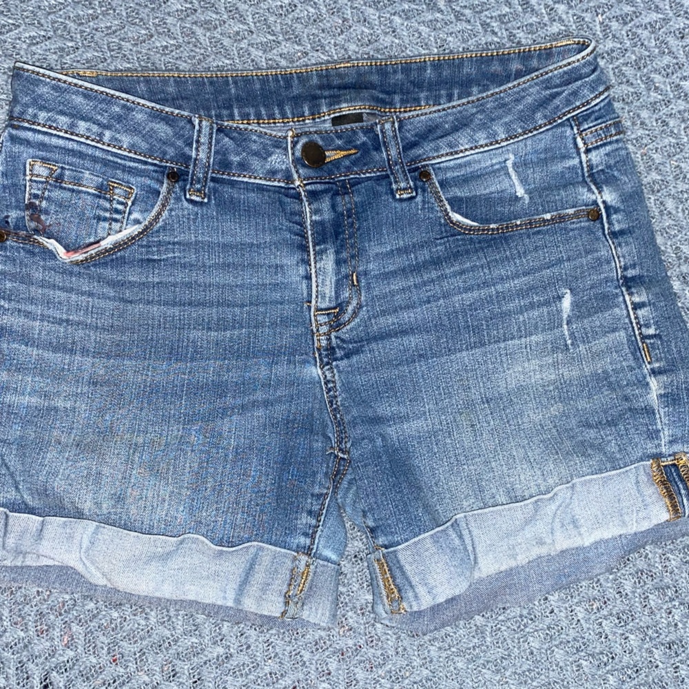 Medium wash demon shorts